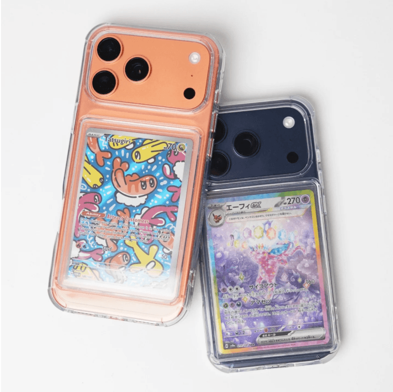 Coques Case Your Card orange et bleu nuit avec cartes Pokémon